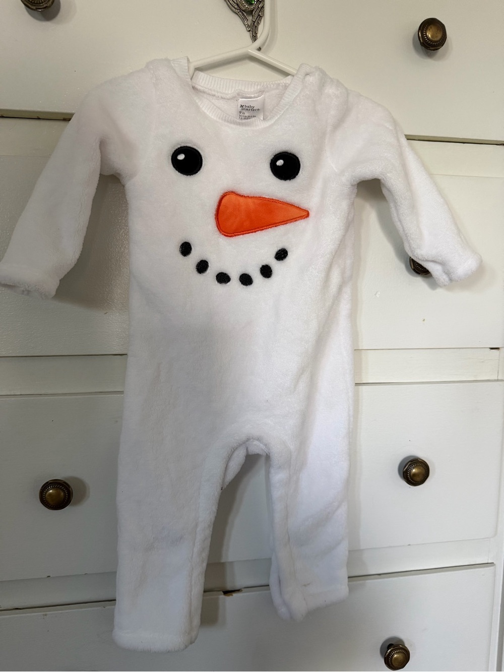 Baby Starters White Snowman Footie with Orange Carrot Nose 9 months